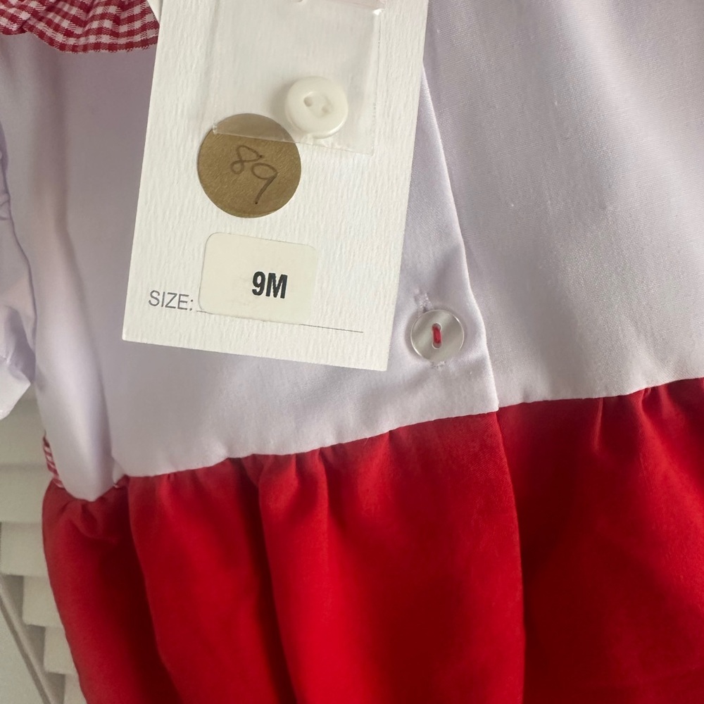 The Proper Peony Red and White Baby Bubble Romper with Bow - Picture 6 of 10
